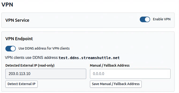 VPN service and endpoint configuration using a DDNS address